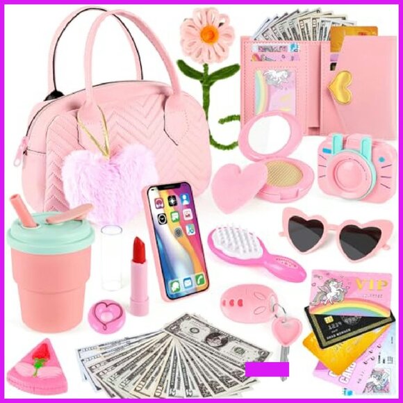 Girls Pretend Play Purse Set 35PCS Princess Role Play Toy Handbag - Picture 2 of 8